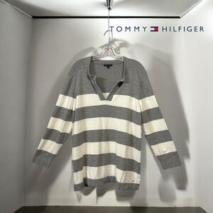 Tommy Hilfiger, Plus Size Striped Sweater, XXL, Gray & White